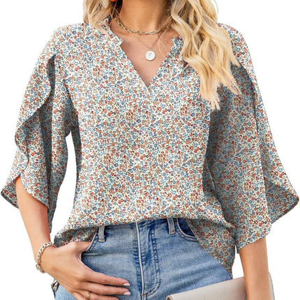 Printed Notched Half Sleeve Blouse