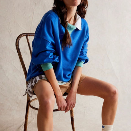 Contrast Trim Round Neck Long Sleeve Sweatshirt