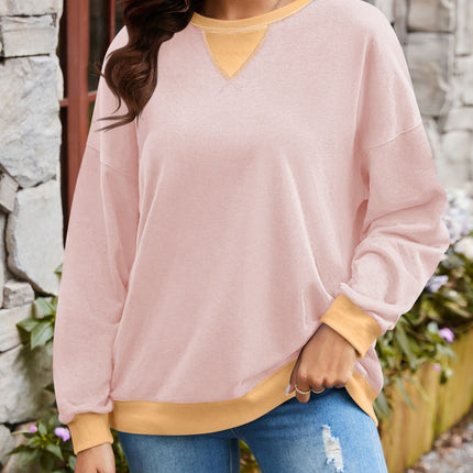 Lovelet Contrast Round Neck Long Sleeve Sweatshirt