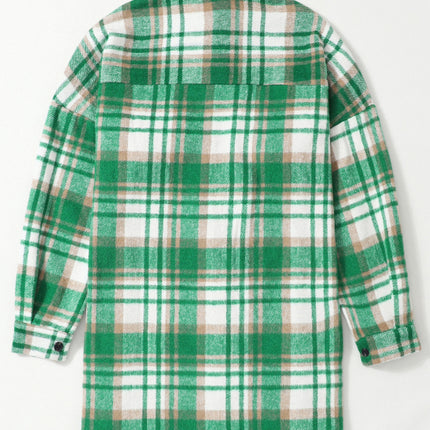 Plaid Flap Pocket Long Sleeve Shacket