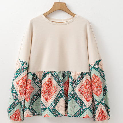 Printed Round Neck Long Sleeve Blouse