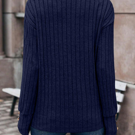 Ribbed V-Neck Long Sleeve T-Shirt