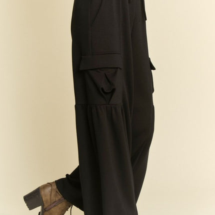 Davi & Dani Drawstring Ruched Detail Wide Leg Pants