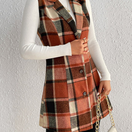 Plaid Button Up Vest Coat