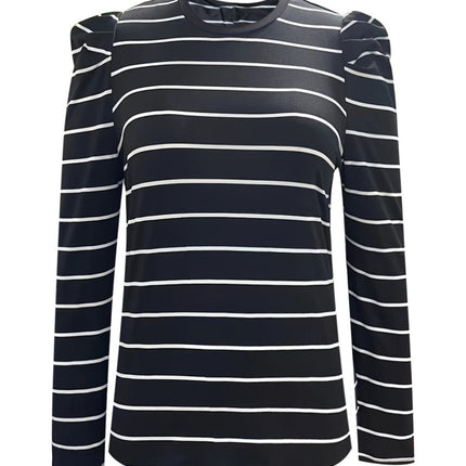 Full Size Striped Round Neck Puff Sleeve T-Shirt