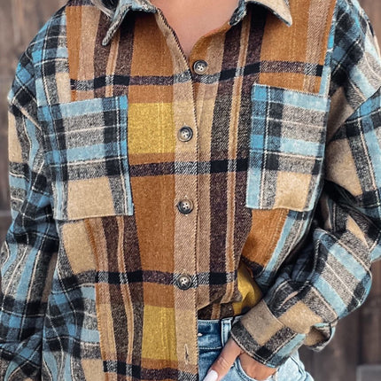 Plaid Collared Neck Long Sleeve Shirt