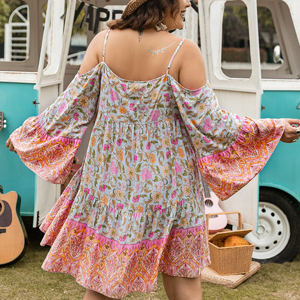 Plus Size Printed Long Sleeve Mini Dress