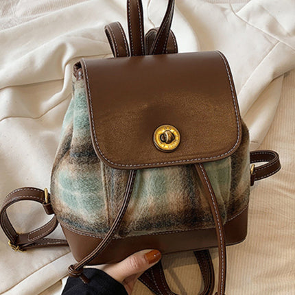 PU Leather Drawstring Plaid Backpack Bag