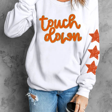 Letter & Star Round Neck Long Sleeve Sweatshirt