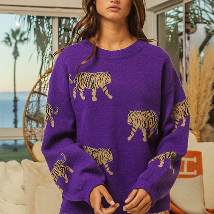 BiBi Tiger Pattern Long Sleeve Sweater