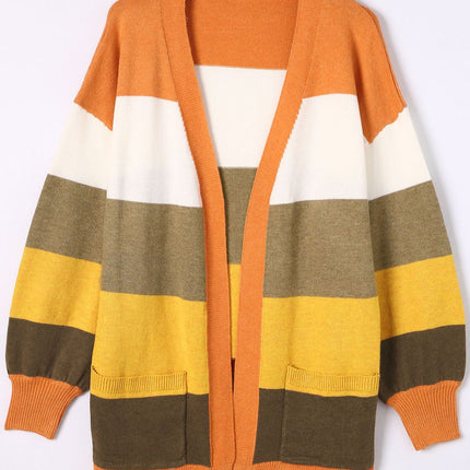 Open Front Color Block Cardigan