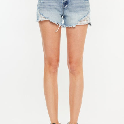 Kancan Distressed High Waist Denim Shorts with Pockets