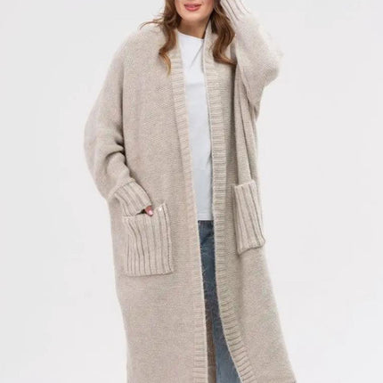 Pocketed Open Front Long Sleeve Longline Cardigan
