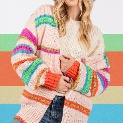 SAGE + FIG Rainbow Striped Open Front Knit Cardigan