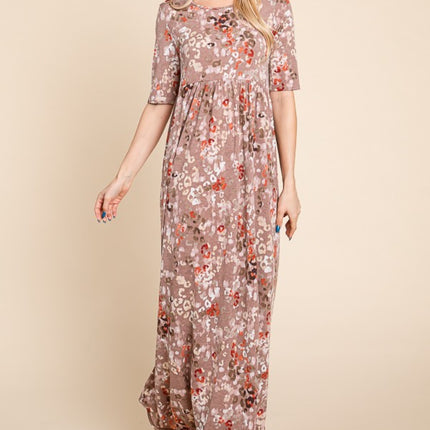 BOMBOM Printed Shirred Maxi Dress