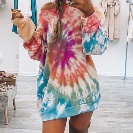 Full Size Tie-Dye Round Neck Long Sleeve Dress