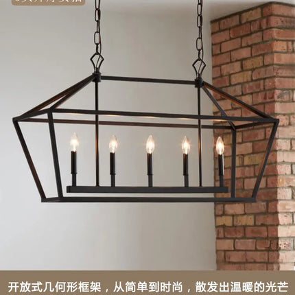 Nordic Designer Dining Room Lamp Rectangular Creative Simple Plain Industrial Style Black Living Room Bedroom Candle Chandelier