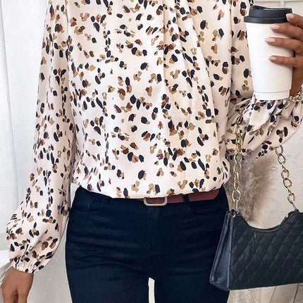 Printed Mock Neck Long Sleeve Blouse