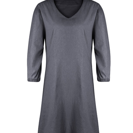 Full Size V-Neck Half Sleeve Denim Dress - Vickie Lynn's
