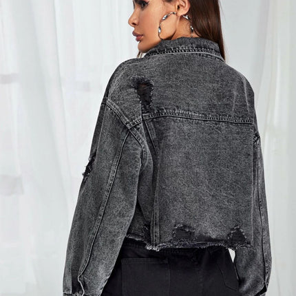 Dropped Shoulder Collared Neck Denim Jacket