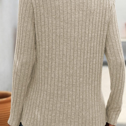 Ribbed V-Neck Long Sleeve T-Shirt