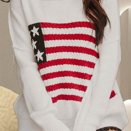 US Flag Round Neck Long Sleeve Knit Top