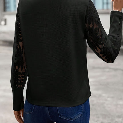 Round Neck Lace Long Sleeve Top