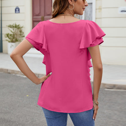 Ruffled V-Neck Short Sleeve Top