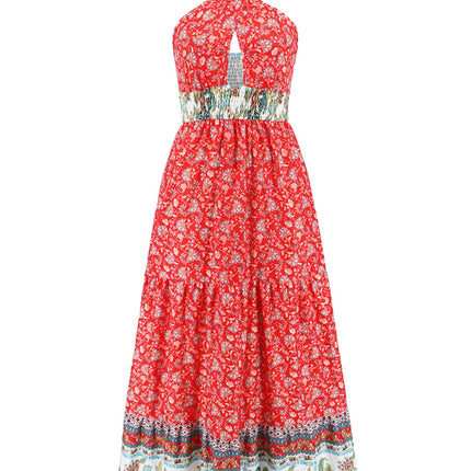 Smocked Printed Halter Neck Dress