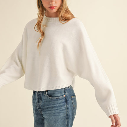 Mable Round Neck Dolman Sleeve Cropped Sweater