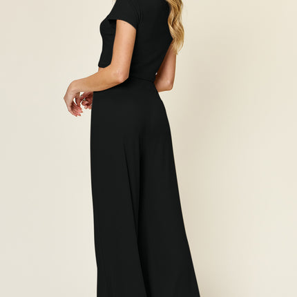 Double Take Full Size Round Neck Top and Pants Set