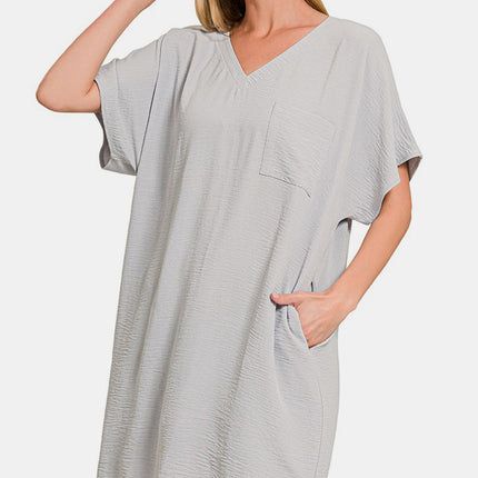 Zenana V-Neck Tee Dress with Pockets