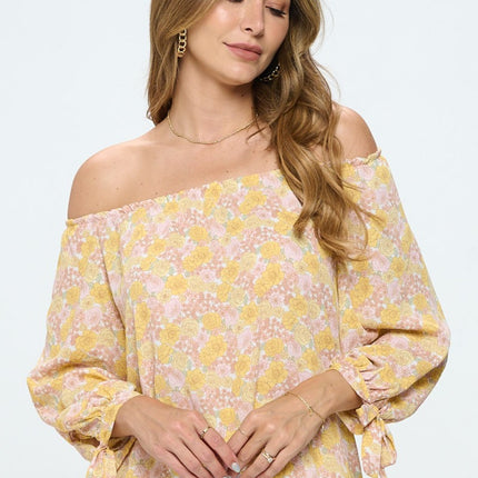 RENEE C Floral Off-Shoulder Long Sleeve Blouse