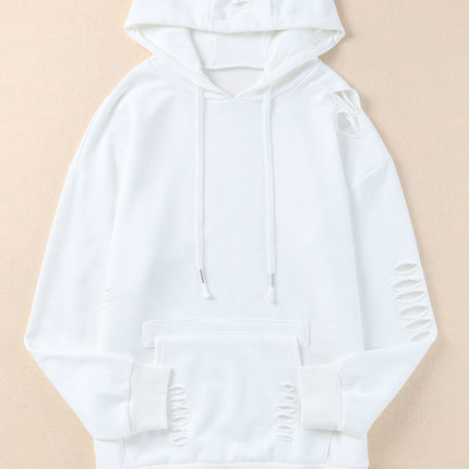 Distressed Drawstring Long Sleeve Hoodie