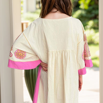 Printed V-Neck Three-Quarter Sleeve Mini Dress - Vickie Lynn's