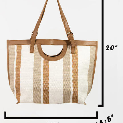 Fame Striped PU Leather Trim Tote Bag