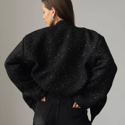 Sequin Detail Pocketed Long Sleeve Jacket