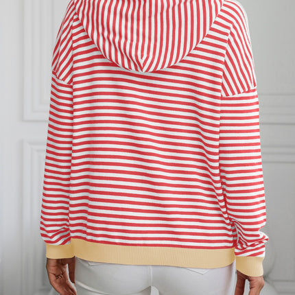 Striped Long Sleeve Hooded Knit Top