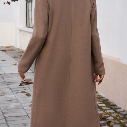 Pocketed Collared Neck Long Sleeve Coat