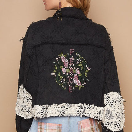 POL Crochet Patch Embroidered Button Up Jacket