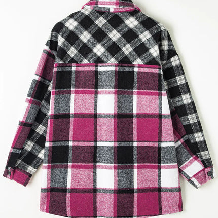 Pocketed Plaid Collared Neck Long Sleeve Shacket