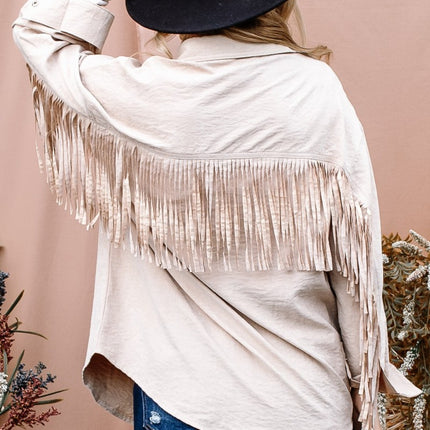 And The Why Full Size Fringe Back Detailed Button Down Shacket