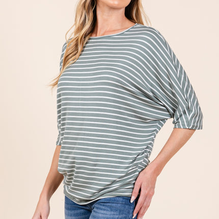 BOMBOM Striped Boat Neck Dolman Sleeve Top