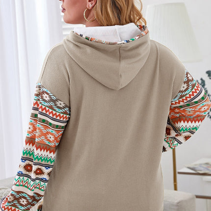 Plus Size Waffle-Knit Geometric Dropped Shoulder Hoodie