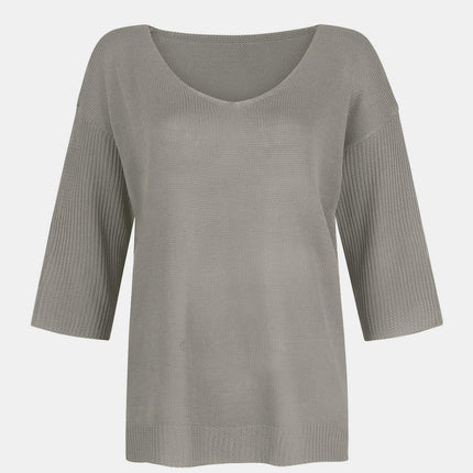 V-Neck Three-Quarter Sleeve Knit Top