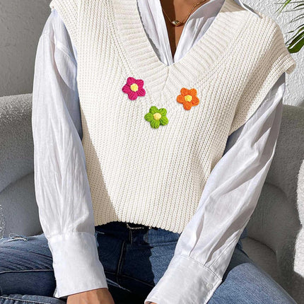 Flower V-Neck Sweater Vest