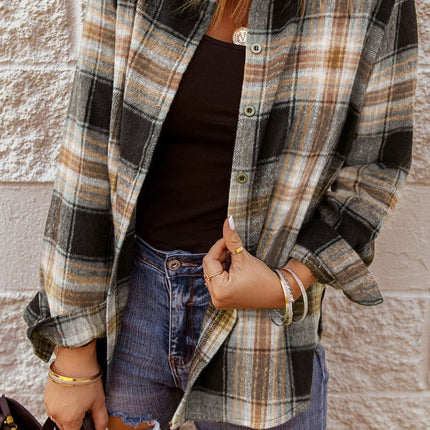 Plaid Collared Neck Button Up Long Sleeve Shirt