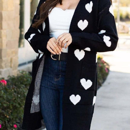 Heart Open Front Long Sleeve Cardigan