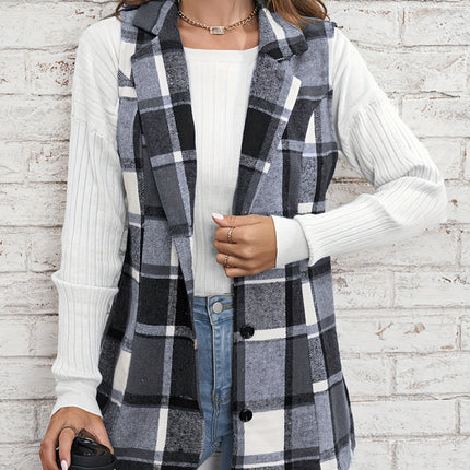 Plaid Button Down Vest Coat