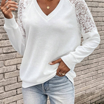 Lace Detail V-Neck Long Sleeve Top